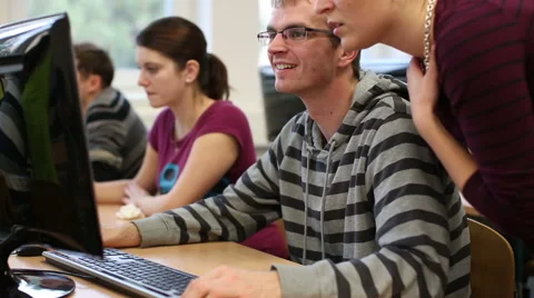 College students using computers Stock Footage 45585872