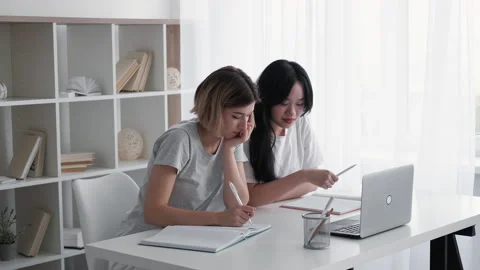College study high school student girls homework Stock Footage 163601886