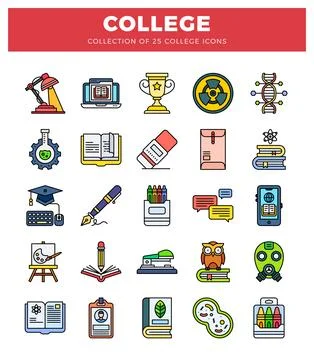 College study icons collection on white background Stock Illustration