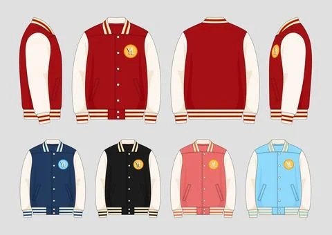 College Style Varsity Jacket Template with Contrast Sleeves Illustrazione stock