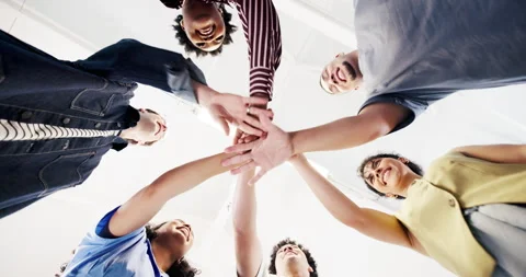 College, success and hand stack with friends, education and clapping for Stock Footage 346760480
