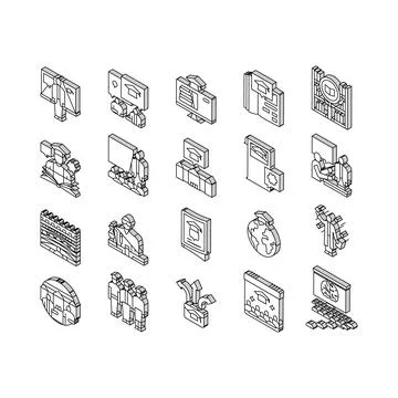 College teacher student class isometric icons set vector Stock Illustration