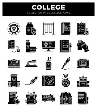 College-themed vector icons with educational and study elements on a white .. イラスト素材