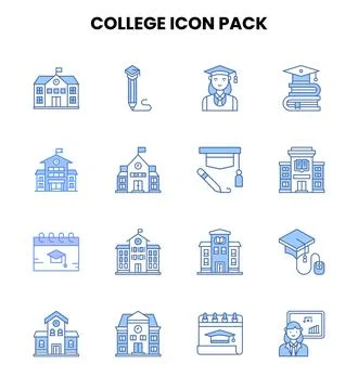 College Two Colour Vector Icons Pack Stockillustratie