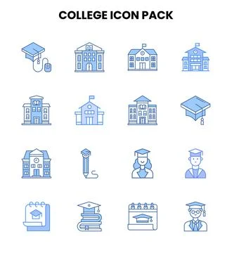 College Two Colour Vector Icons Pack Illustrazione stock