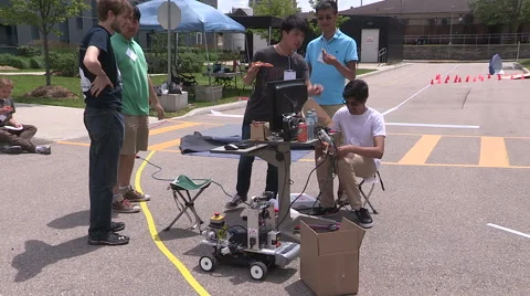 College university students autonomous robotics competition and races Stock Footage 52356783