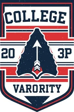 College Varsity Crest Flat Vector Illustration with Arrowhead Emblem and Re.. Illustrazione stock