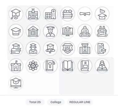 College Vector Icon Repository containing 25 Regular Line 256x256 PIXEL Per.. Stock Illustration