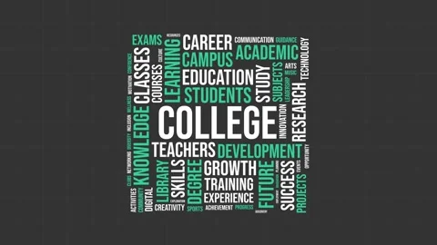 College Word Cloud Typography Concept with Educational Keywords on Dark Gri.. 库存影片 341737902