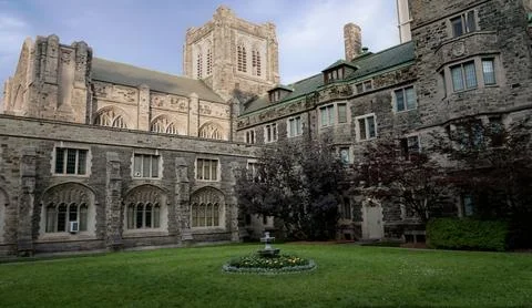 Collegiate Gothic architecture of Trinity College in University of Toronto Stock Photos