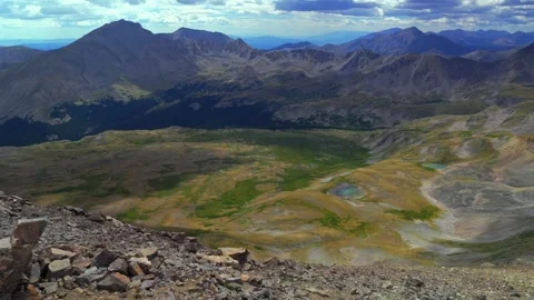 Collegiate Peaks Mount Harvard Mt Columbia Elkhead Pass from top of summit Stock Footage 345345854