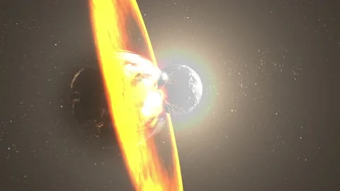 Colliding planets causing Earth Apocalypse, outer space view Stock Footage