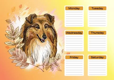 Collie printable planner and school schedule vector Stock Illustration
