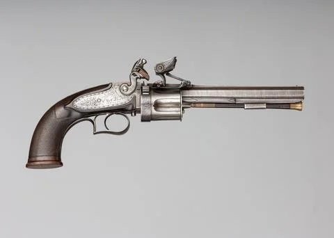 Collier Second Model Five-Shot Flintlock Revolver ca. 1820 Patented by Elis.. Stock Photos