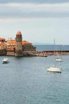 Collioure view in cloudy day Stock Photos
