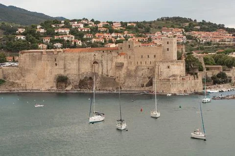 Collioure view in cloudy day Stock Photos