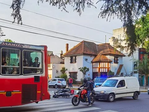 Collision between two motorbikes at a road intersection in Buenos Aires Stock Photos