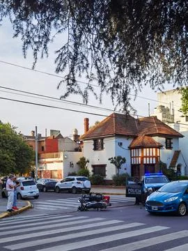Collision between two motorbikes at a road intersection in Buenos Aires Foto stock