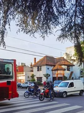 Collision between two motorbikes at a road intersection in Buenos Aires Stock-Fotos