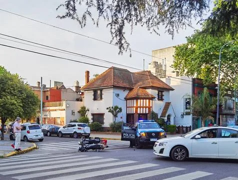 Collision between two motorbikes at a road intersection in Buenos Aires Stock Photos