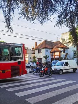 Collision between two motorbikes at a road intersection in Buenos Aires Stock Photos