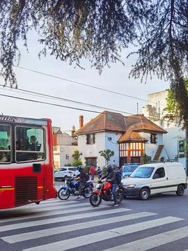 Collision between two motorbikes at a road intersection in Buenos Aires Stock Photos