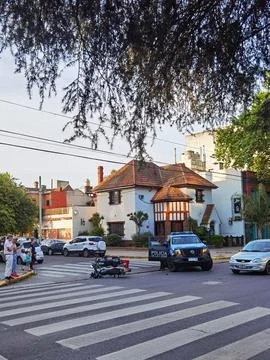 Collision between two motorbikes at a road intersection in Buenos Aires Foto stock