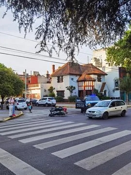 Collision between two motorbikes at a road intersection in Buenos Aires Stock Photos