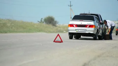 Collision of cars. Insurance agent Stock Footage