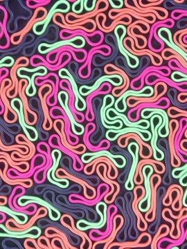 Collision of elastic rounded objects Abstract background Modern design 3d render Stock Illustration