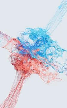 Collision of particles, decorative particles, 3d rendering. Illustrazione stock