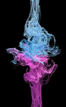 Collision of particles, decorative particles, 3d rendering. Illustrazione stock