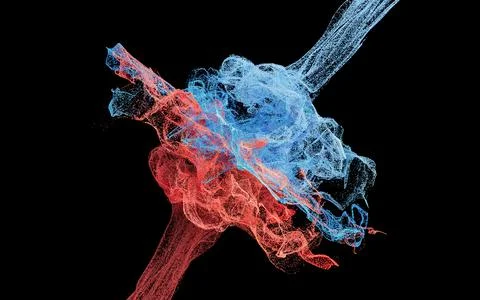 Collision of particles, decorative particles, 3d rendering. Stock Illustration