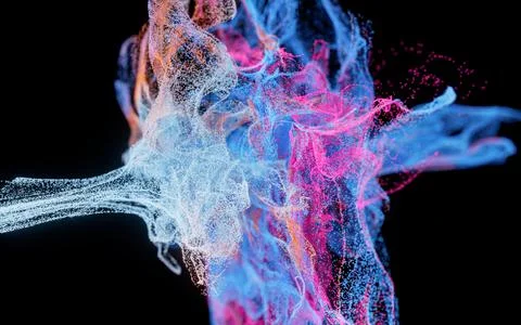 Collision of particles, decorative particles, 3d rendering. Stock Illustration