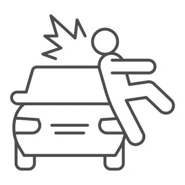 Collision with pedestrian thin line icon. Vehicle knock down man with smash Stock Illustration