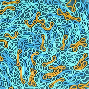 Collision rounded objects in abstract style on dark blue background 3d render Illustrazione stock