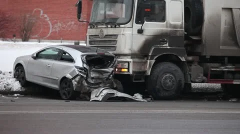 Collision of the truck and car Stock Footage 19198060