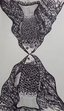 Collision of two fish 库存插图