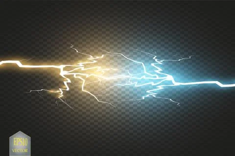 Collision of two forces with gold and blue light. Vector illustration. Hot and Stock Illustration