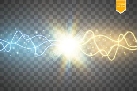 Collision of two forces with gold and blue light. Vector illustration. Hot and Stock Illustration