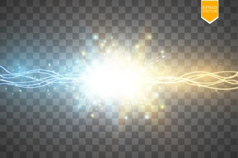 Collision of two forces with gold and blue light. Vector illustration. Hot and Stock Illustration
