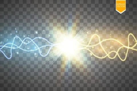 Collision of two forces with gold and blue light. Vector illustration. Hot and Stock Illustration