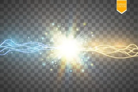 Collision of two forces with gold and blue light. Vector illustration. Hot and Stock Illustration