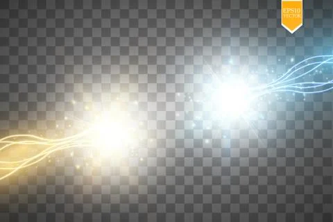 Collision of two forces with gold and blue light. Vector illustration. Hot and Stock Illustration