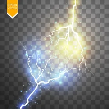 Collision of two forces with gold and blue light. Vector illustration. Hot and Stock Illustration