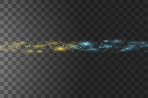 Collision of two forces with gold and blue light on transparent background Illustrazione stock