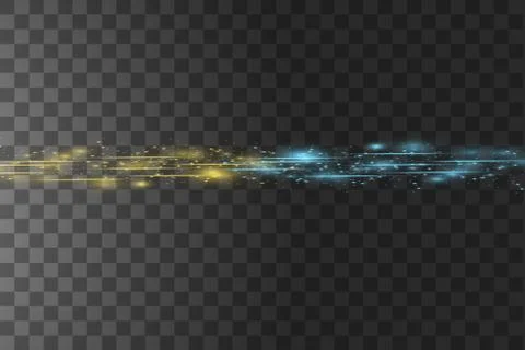 Collision of two forces with gold and blue light on transparent background Stock Illustration