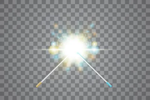 Collision of two forces with Golden and Blue Magic wand. Vector illustration Stock Illustration