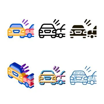 Collision of two multistyle cars icon vector outline Stock Illustration