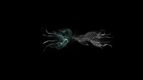 Collision of two opposing particle streams on black background. Physics of Mo Stock Illustration